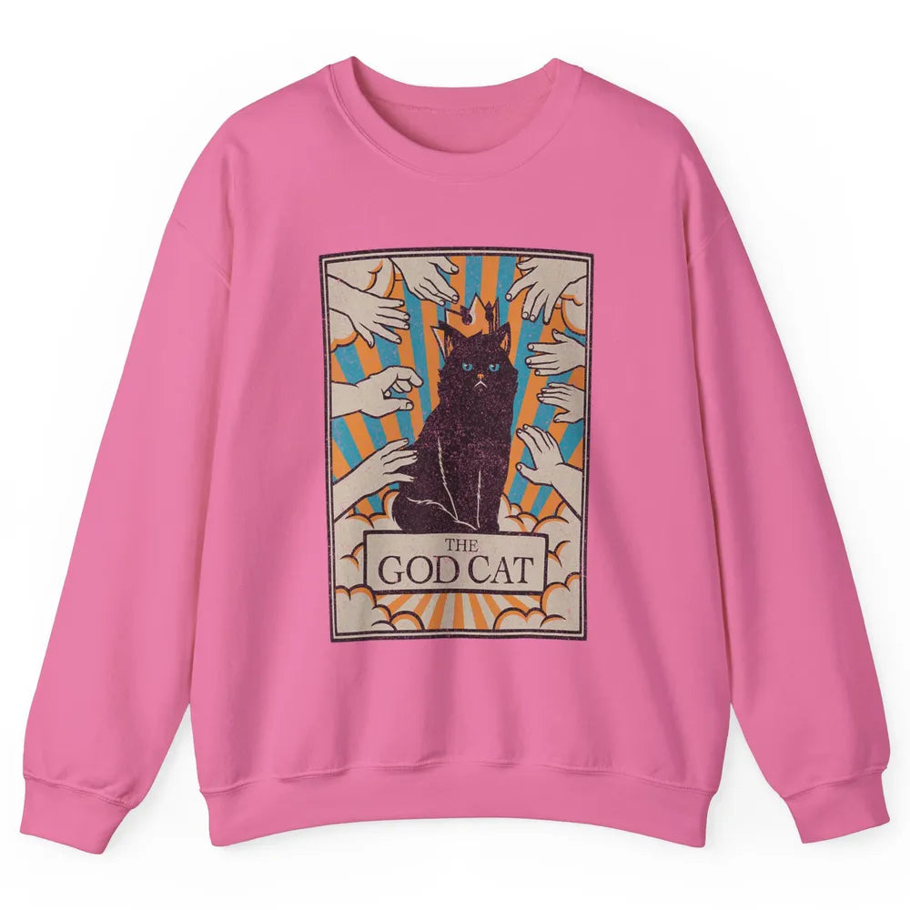 Astrology The God Cat Goth Tarot Card Reader Witchy Black Cat Gothic Sarcastic Unisex Crewneck Sweatshirt