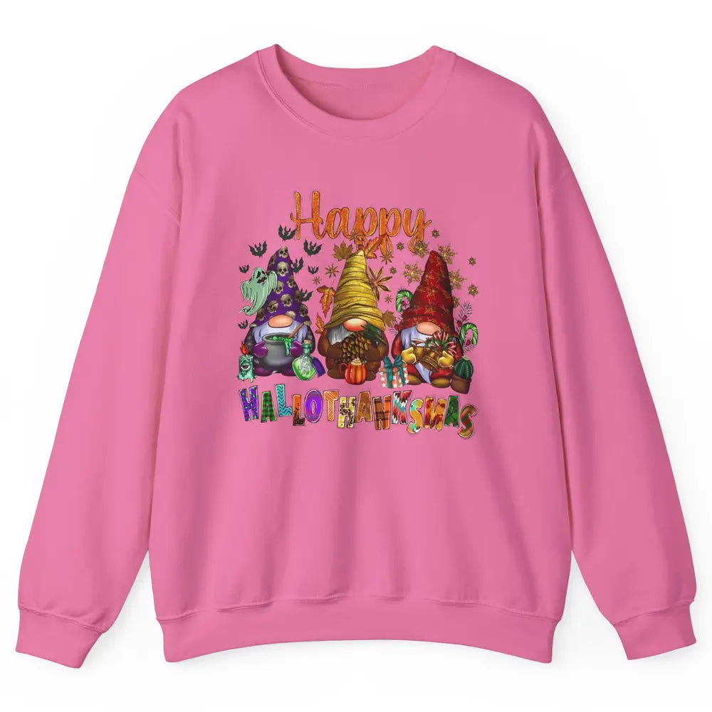 Funny Gnomes Happy Hallo-thank-mas Fall Pumpkin Thanksgiving Unisex Crewneck Sweatshirt