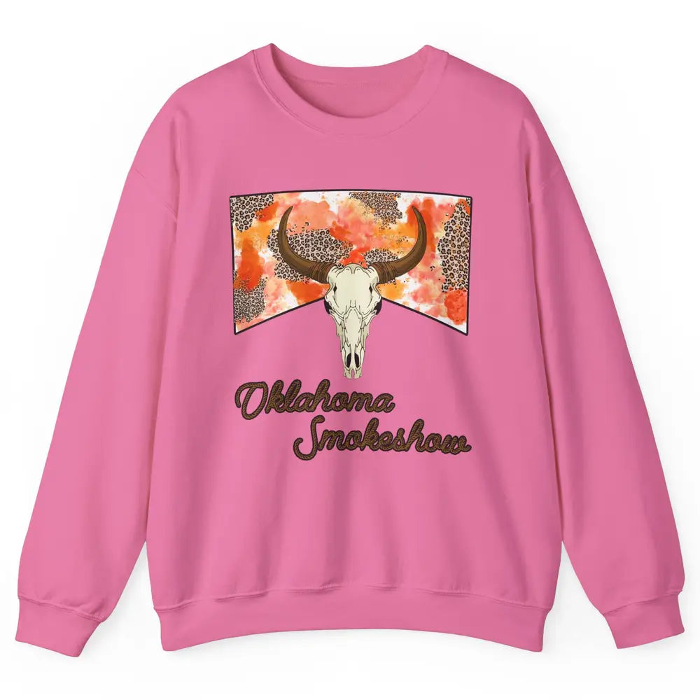 Boho Bull Skull Cow Print Oklahoma Smokeshow Western Country Unisex Crewneck Sweatshirt