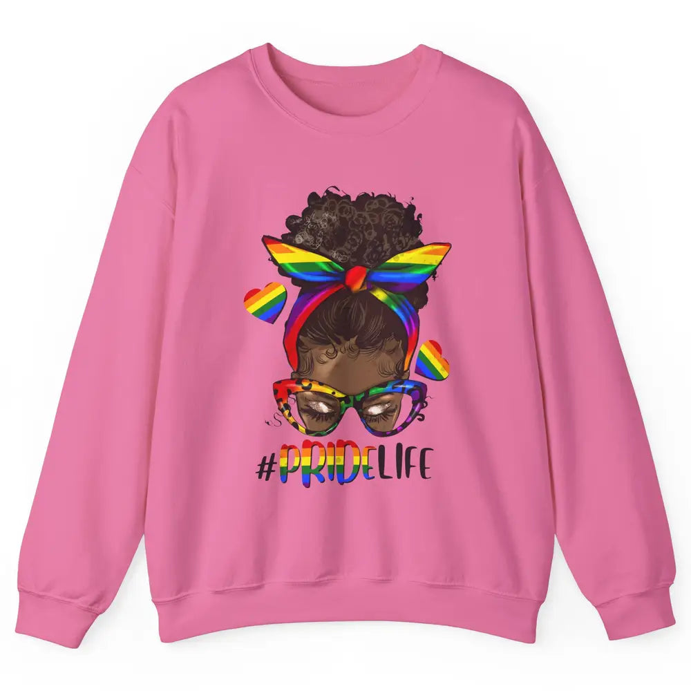 Black Melanin Messy Bun Rainbow Bandana Pride Life LGBTQ Unisex Crewneck Sweatshirt