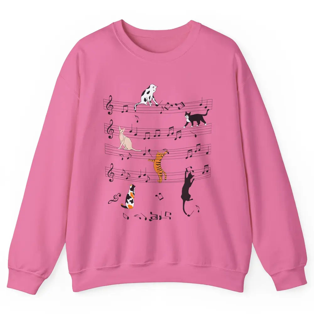 Cat On Music Sheets Cute Music Notes Funny Cat Musician Unisex Crewneck Sweatshirt