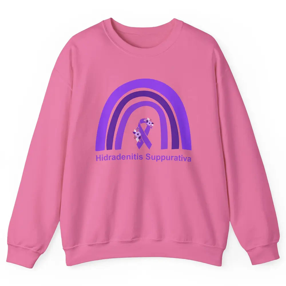 Small Fiber Neuropathy Awareness Floral Purple Rainbow Unisex Crewneck Sweatshirt