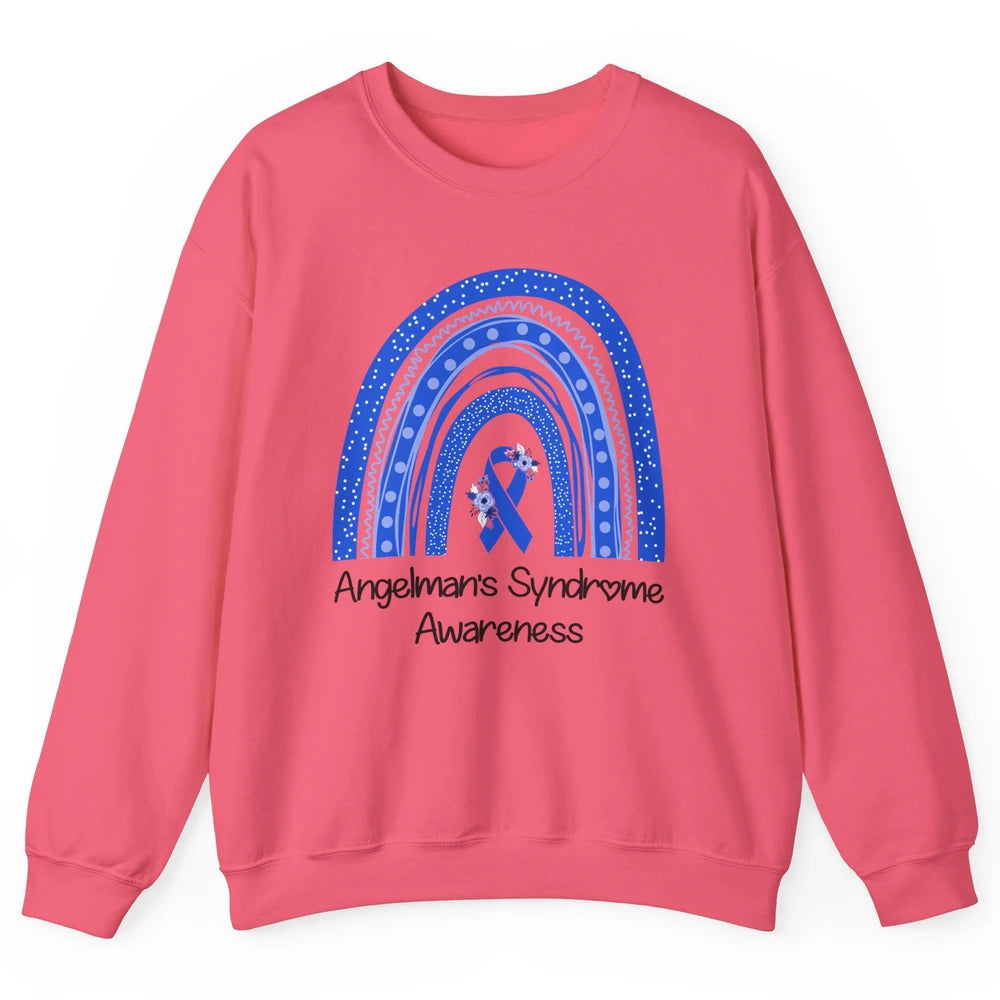 We Wear Blue Angelman's Syndrome Floral Blue Ribbon Rainbow Unisex Crewneck Sweatshirt