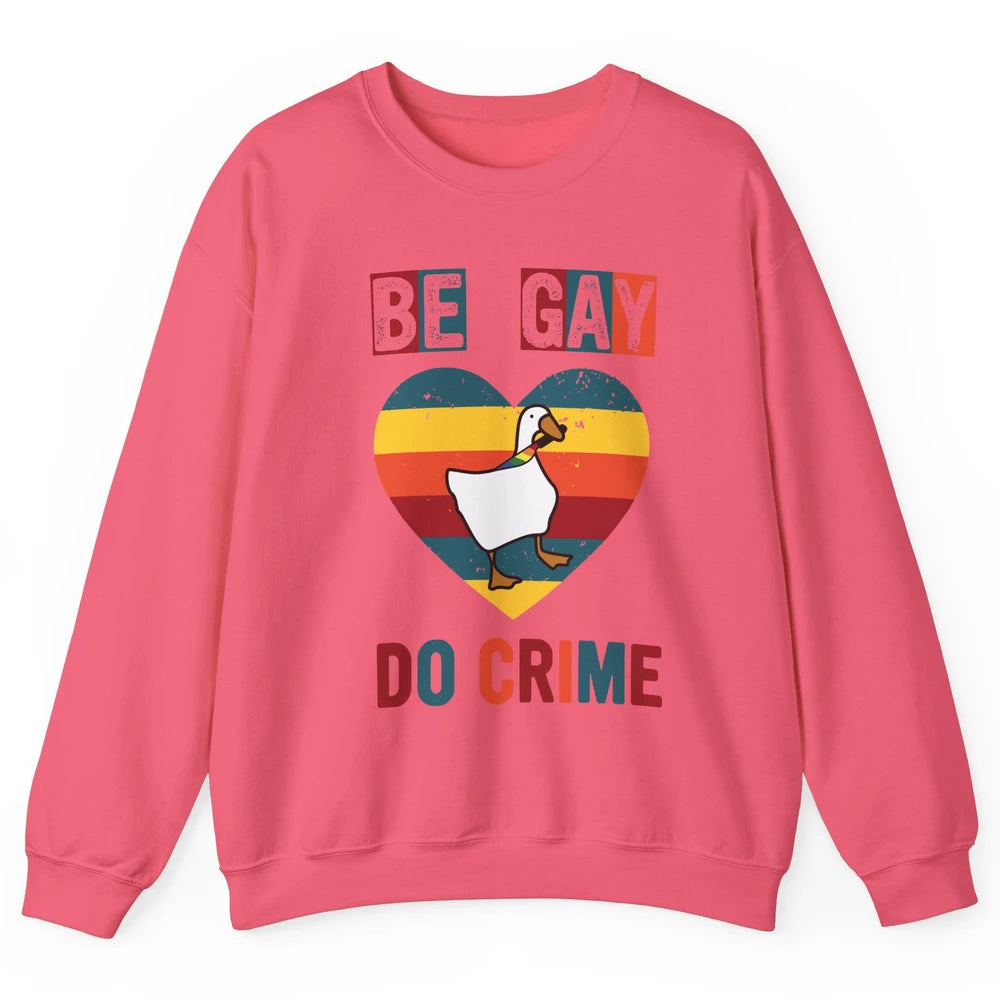 Vintage Duck Rainbow Be Gay Do Crime LGBTQ Community Rights Unisex Crewneck Sweatshirt