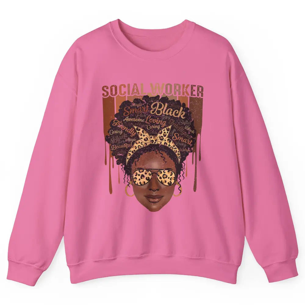 Social Worker Afro Messy Bun African American Social Work Unisex Crewneck Sweatshirt