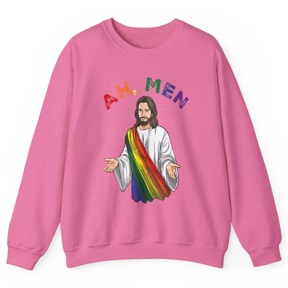 Ah Men LGBT Gay Pride Jesus Christian God Rainbow Flag Love Unisex Crewneck Sweatshirt