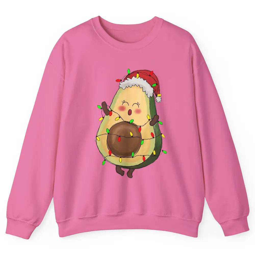 Avocado Santa Cute Avocado Christmas Lights Xmas Vegan Gift Unisex Crewneck Sweatshirt