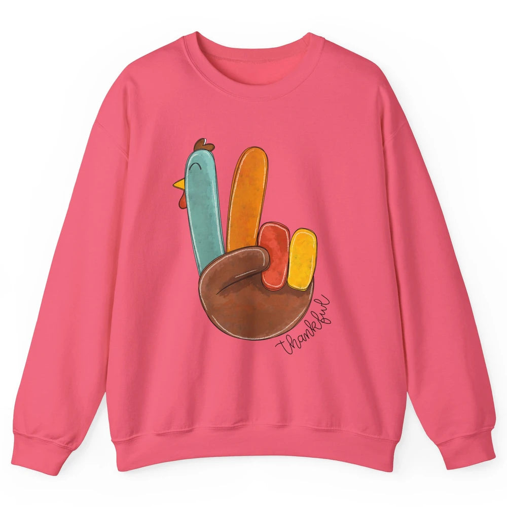 Funny Turkey Peace Sign Thankful Thanksgiving Gift Halloween Unisex Crewneck Sweatshirt