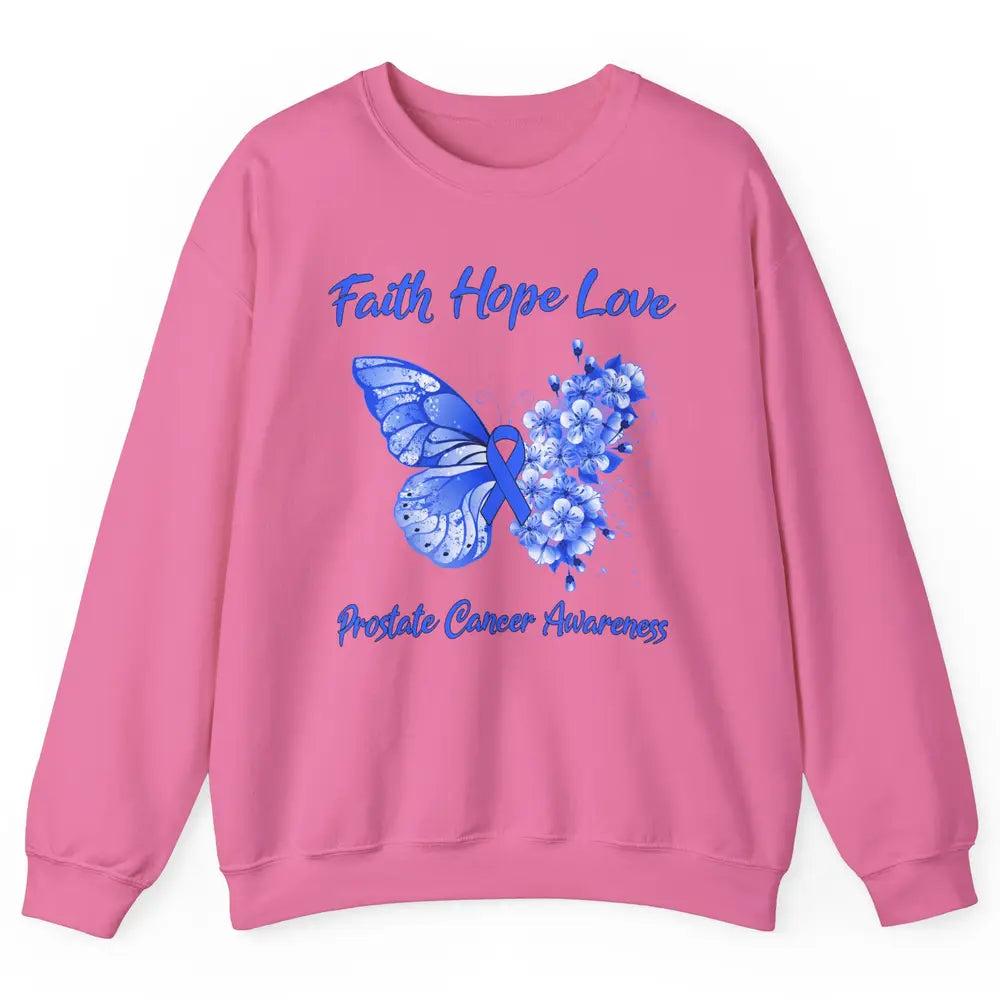 Butterfly Faith Hope Warrior Prostate Cancer Blue Ribbon Unisex Crewneck Sweatshirt