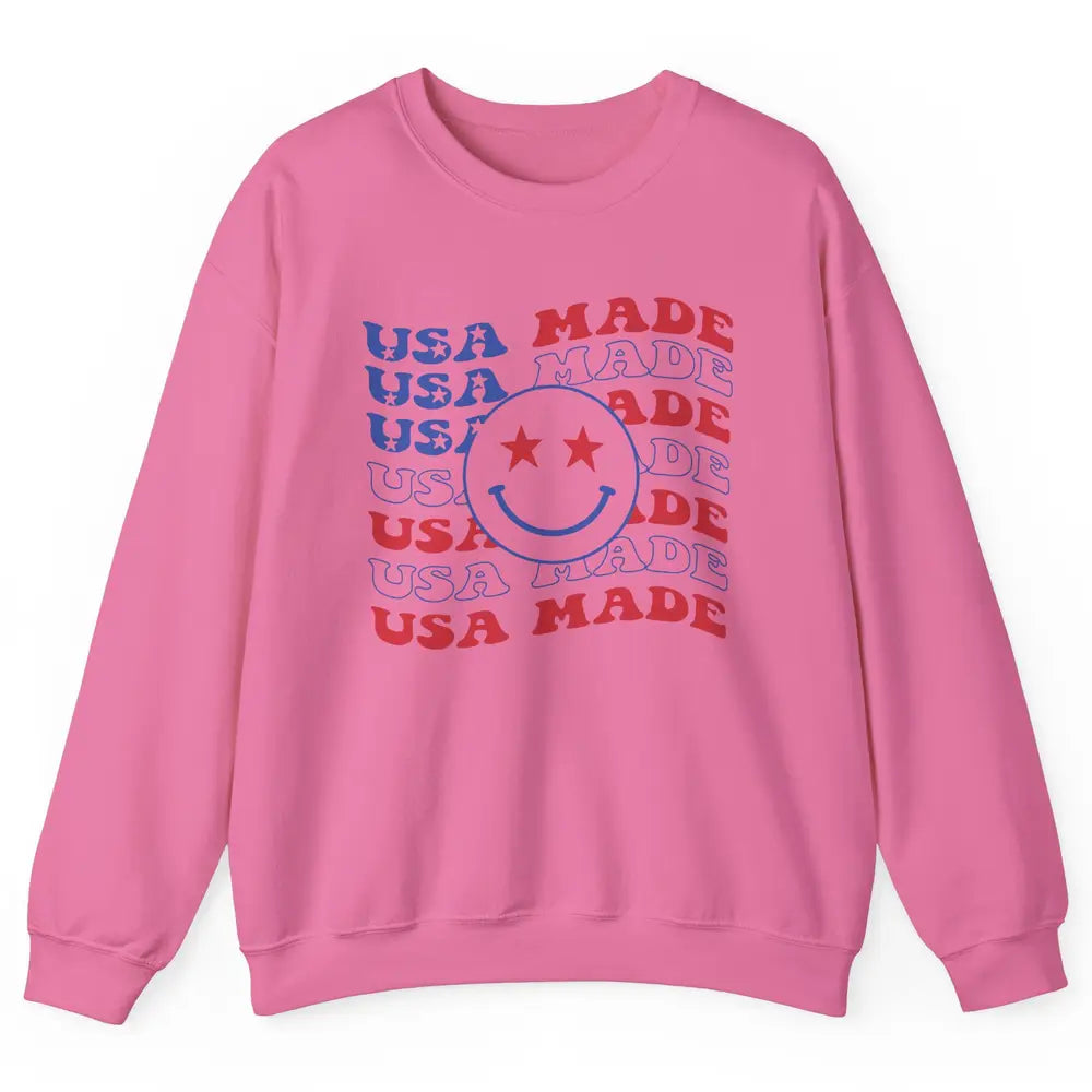 US Flag America Made Smiley Face July 4th American Patriots Unisex Crewneck Sweatshirt