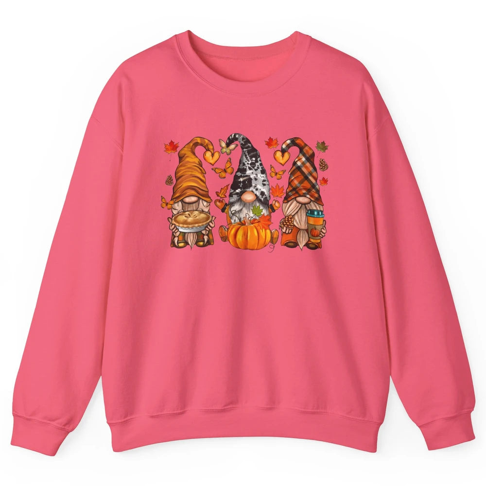 Retro Fall Gnomies Pumpkin Falling Leaves Thanksgiving Gnome Unisex Crewneck Sweatshirt