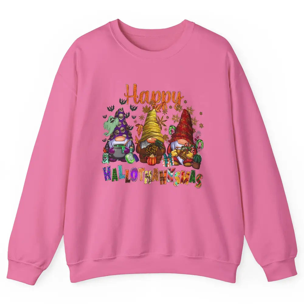 Pumpkin Gnomes Hallo-thank-mas Halloween Thanksgiving Xmas Unisex Crewneck Sweatshirt