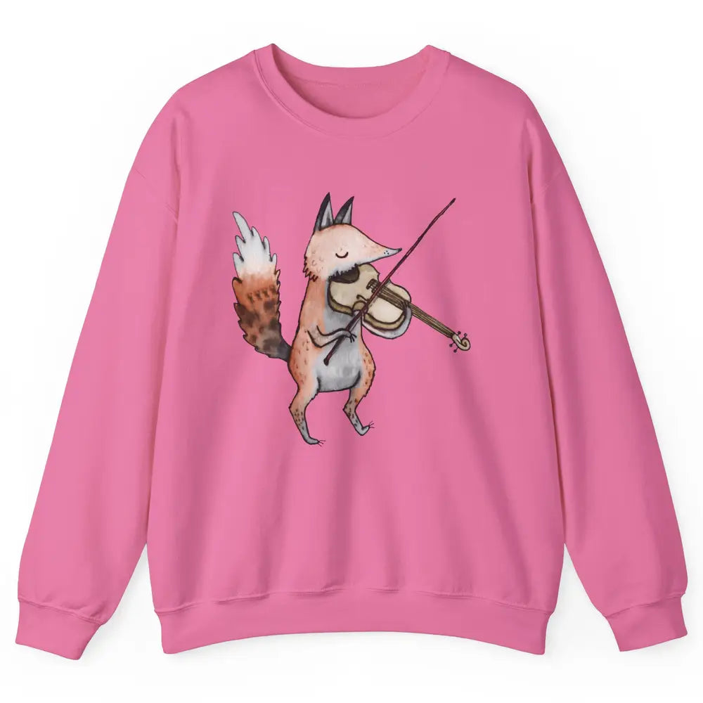 Vintage Fox Playing Violin Funny Violinist Musician Gift Unisex Crewneck Sweatshirt