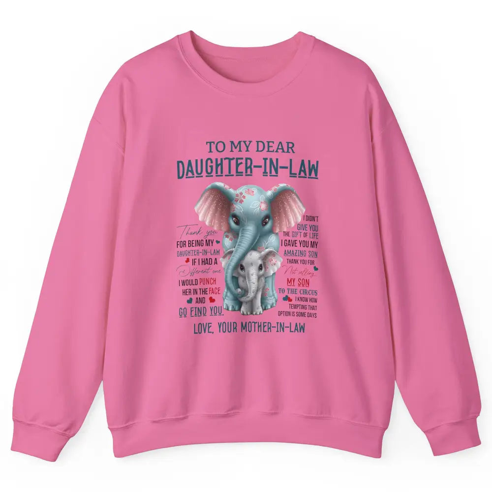 To My Dear Daughter In Law Love Mother In Law Cute Elephant Unisex Crewneck Sweatshirt