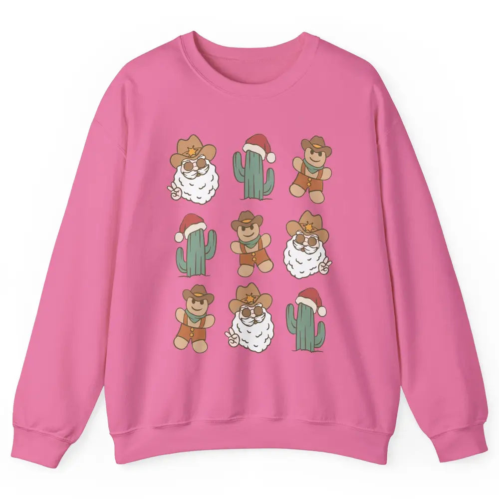 Cowboy Santa Gingerbread Desert Cactus Western Country Xmas Unisex Crewneck Sweatshirt