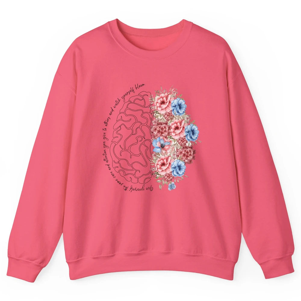 Brain Anatomy Nurse Blooming Flowers Nursing Anatomical Gift Unisex Crewneck Sweatshirt