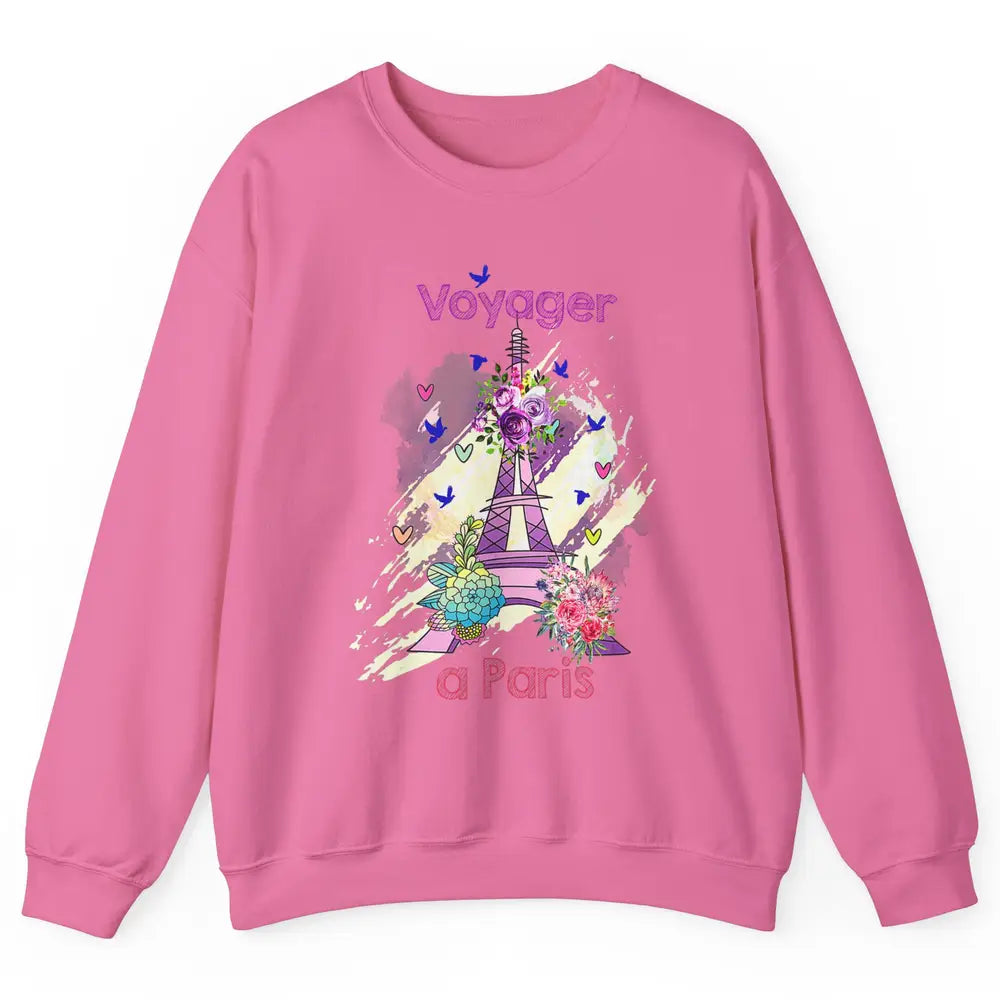 Voyager Floral Eiffel Tower Minimal Paris France Traveling Unisex Crewneck Sweatshirt