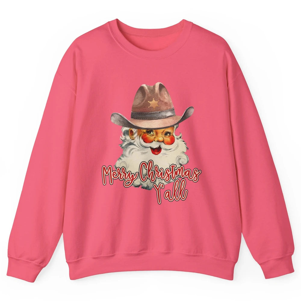 Santa Claus Merry Christmas Y'all Western Country Cowboy Unisex Crewneck Sweatshirt