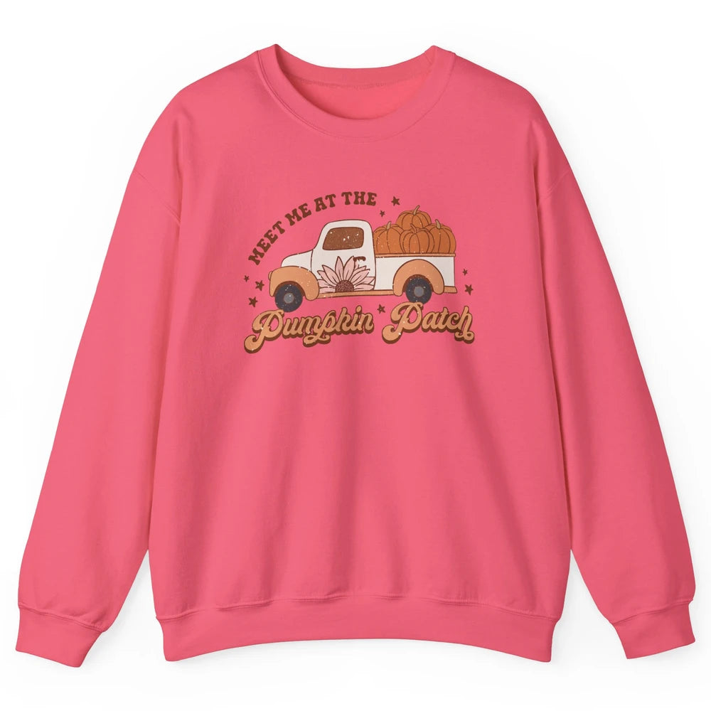 Retro Pumpkin Truck Meet Me At Pumpkin Patch Fall Halloween Unisex Crewneck Sweatshirt