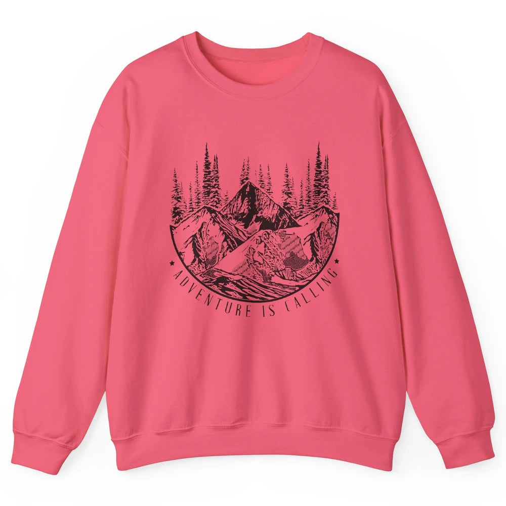 Adventure Is Calling Mountain Outdoor Wilderness Hiking Unisex Crewneck Sweatshirt