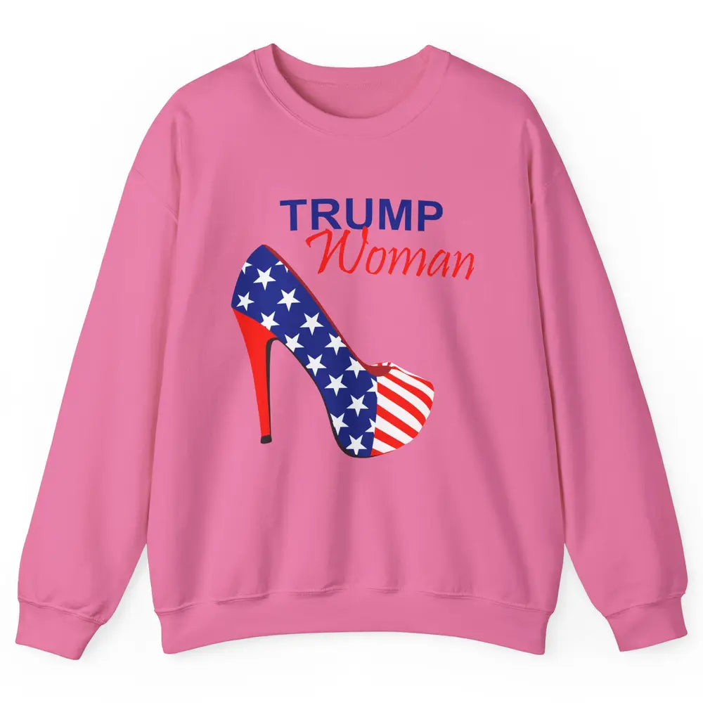 Trump Woman American Flag High Heel Republican Trump Support Unisex Crewneck Sweatshirt