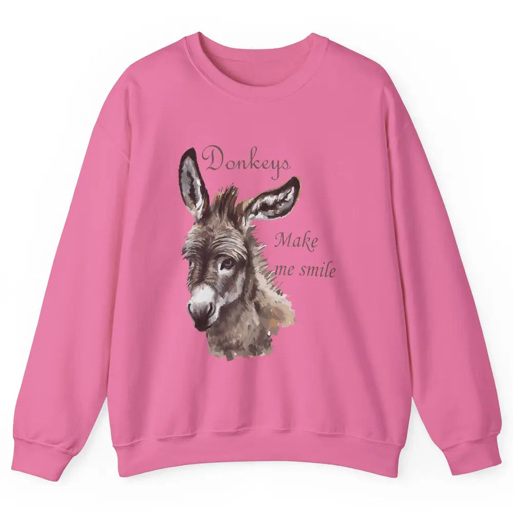 Watercolor Donkey Make Me Smile Farming Life Farm Animal Unisex Crewneck Sweatshirt