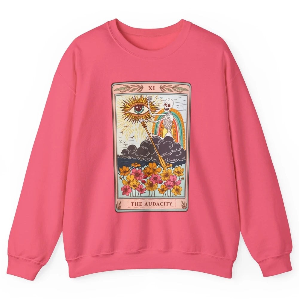 Retro Skeleton Riding Cloud The Audacity Tarot Card Rainbow Unisex Crewneck Sweatshirt