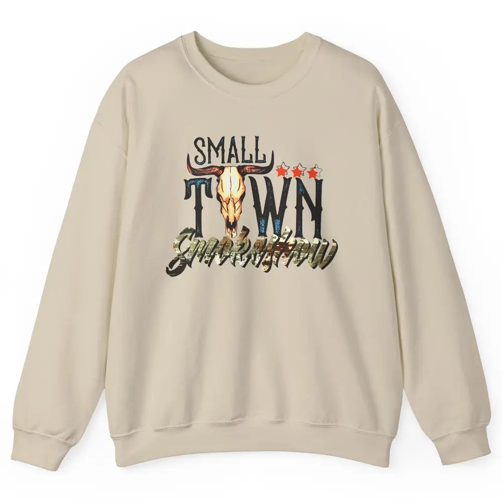 Boho Bull Skull Small Town Smokeshow Western Country Cowgirl Unisex Crewneck Sweatshirt