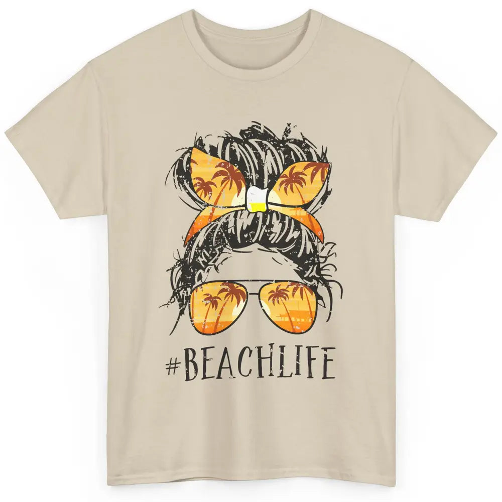 Beach Life Messy Bun Hair Retro Vintage Beach Palms Summer Classic Unisex T-Shirt