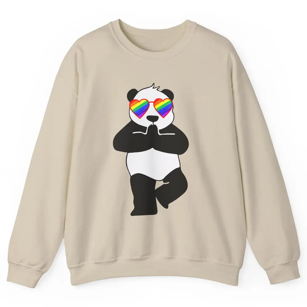 Yoga Panda LGBT Gay Pride Month Rainbow Sunglasses Love Unisex Crewneck Sweatshirt