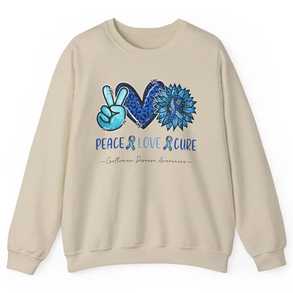 Castleman Disease Awareness Blue Ribbon Peace Love Cure Unisex Crewneck Sweatshirt