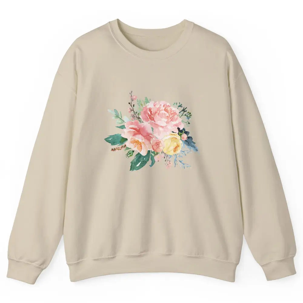 Watercolor Peony Flower Bouquet Botanical Garden Wildflower Unisex Crewneck Sweatshirt