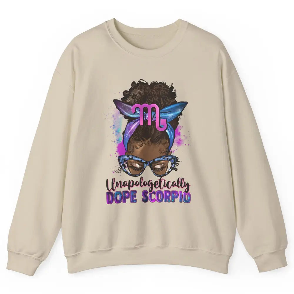 Afro Scorpio Queen Galaxy Horoscope Messy Hair Black Woman Unisex Crewneck Sweatshirt