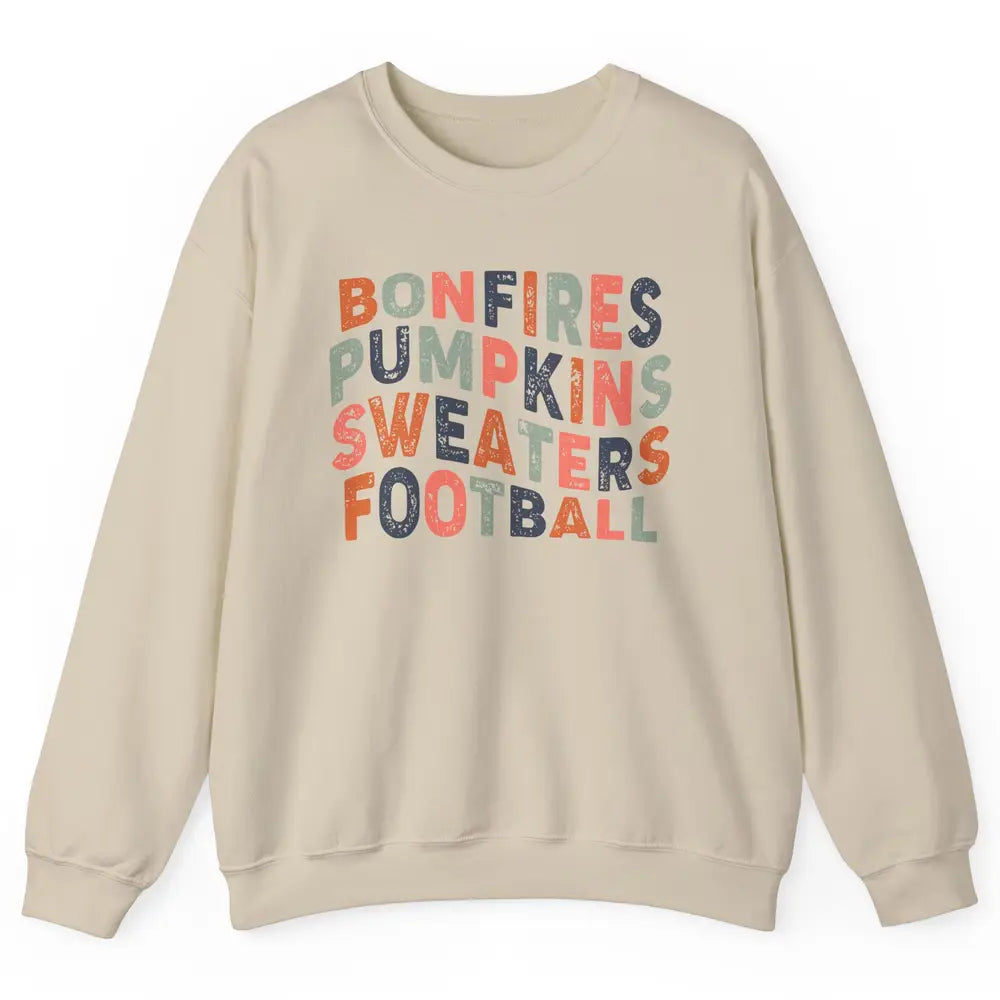 Retro Fall Bonfires Pumpkins Swaeaters Football Thanksgiving Unisex Crewneck Sweatshirt