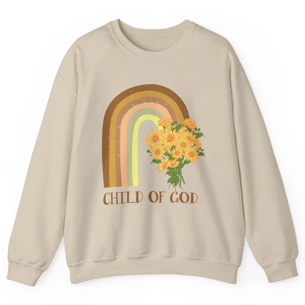 Vintage Sunflower Rainbow Child Of God Christian Religious Unisex Crewneck Sweatshirt