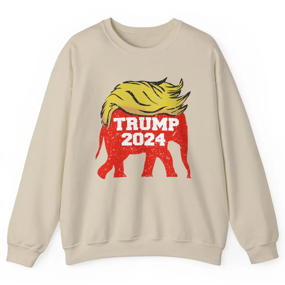 Trump 2024 Republican Elephant With Trump Hair Funny Trump Unisex Crewneck Sweatshirt