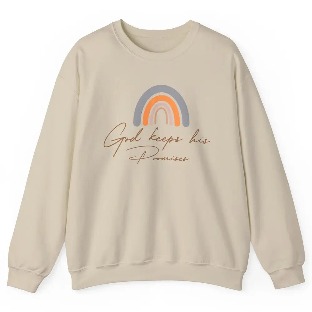 Boho Rainbow God Keeps His Promises Christian Religious Unisex Crewneck Sweatshirt