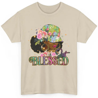 Floral Afro Black Girl Just Blessed Christian Afro American Classic Unisex T-Shirt