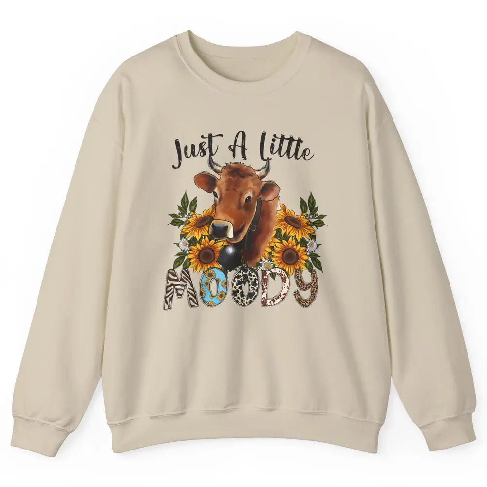 Sunflower Cow Just A Little Moody Leopard Western Country Unisex Crewneck Sweatshirt