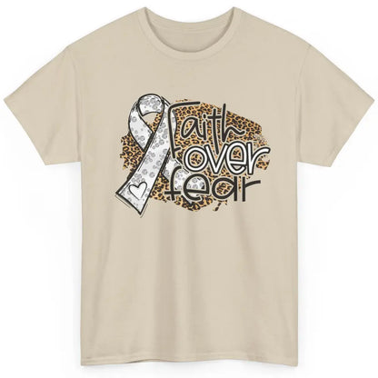 Faith Over Fear Leopard Lung Cancer Awareness Grey Ribbon Classic Unisex T-Shirt