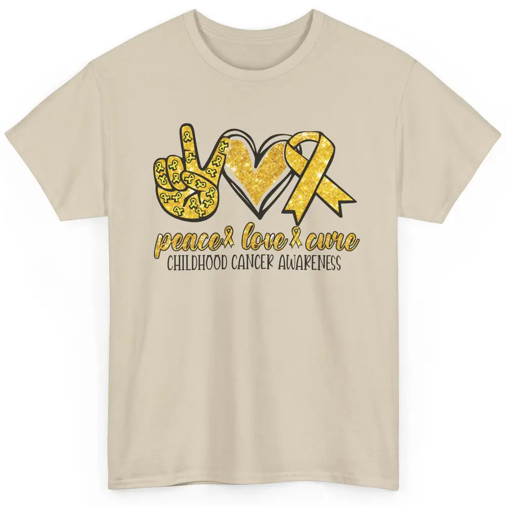 Childhood Cancer Awareness Peace Love Cure Gold Ribbon Gift Classic Unisex T-Shirt