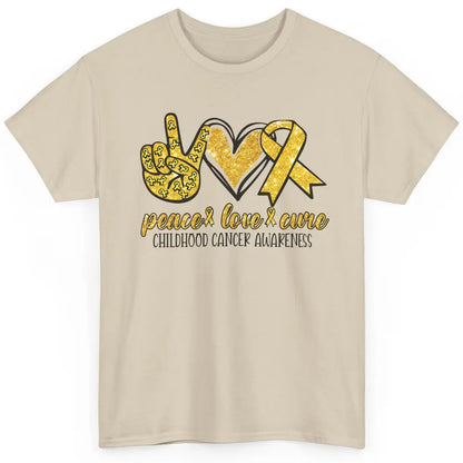 Childhood Cancer Awareness Peace Love Cure Gold Ribbon Gift Classic Unisex T-Shirt