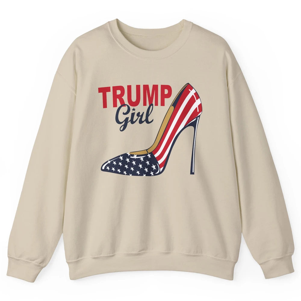 Trump Girl American Flag High Heels Republican Trump Support Unisex Crewneck Sweatshirt