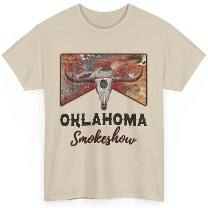 Boho Bull Skull Cow Print Oklahoma Smokeshow Western Country Classic Unisex T-Shirt