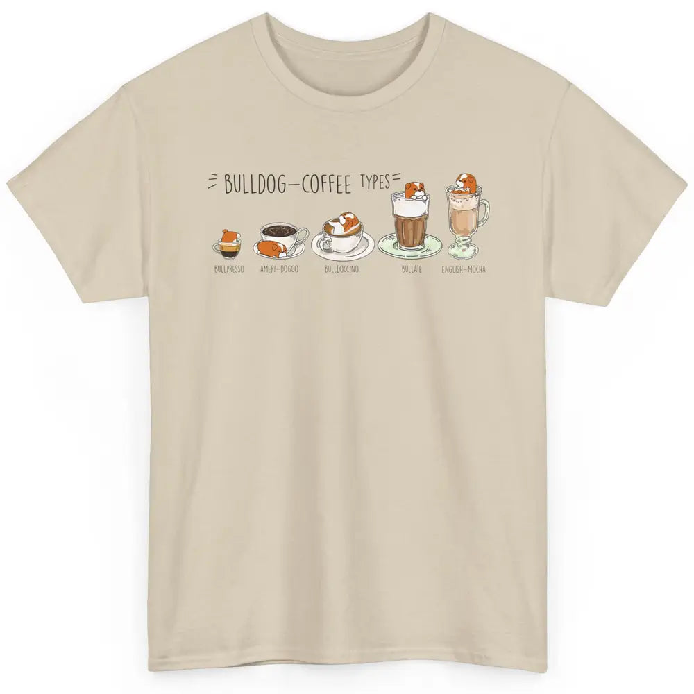 Funny Bulldog Coffee Types Parody Coffee French Bulldog Classic Unisex T-Shirt