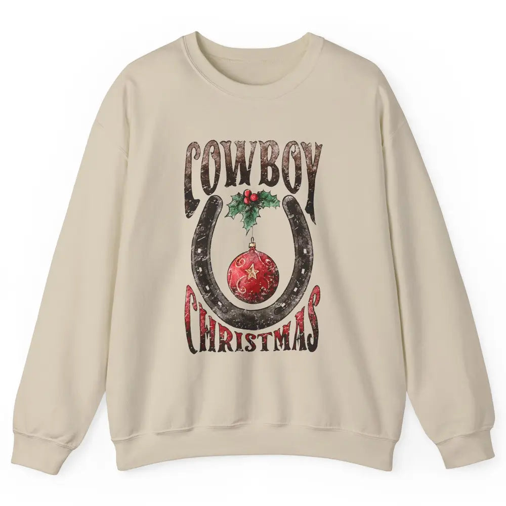 Christmas Cowboy Horseshoe Xmas Balls Western Christmas Unisex Crewneck Sweatshirt