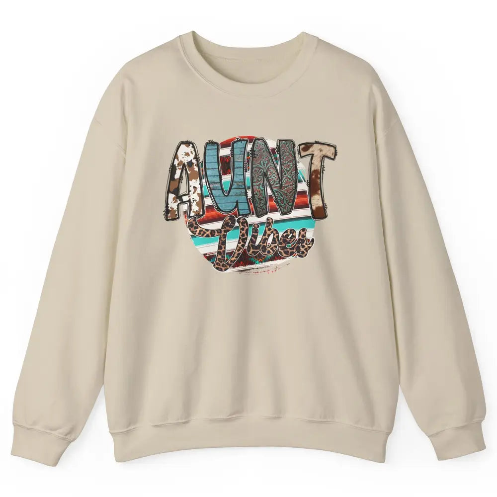 Aunt Vibes Cowhide Leopard Turquoise Western Country Auntie Unisex Crewneck Sweatshirt