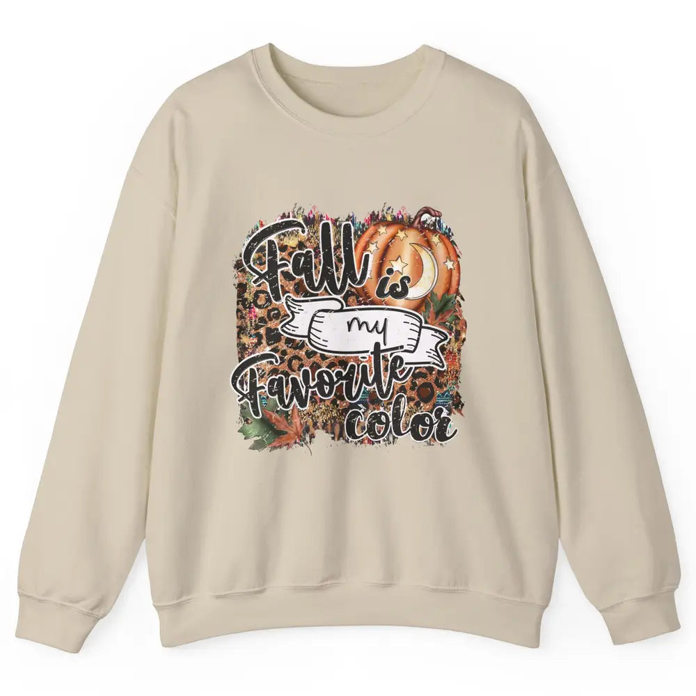 Retro Pumpkin Fall Is My Favorite Color Leopard Autumn Gift Unisex Crewneck Sweatshirt