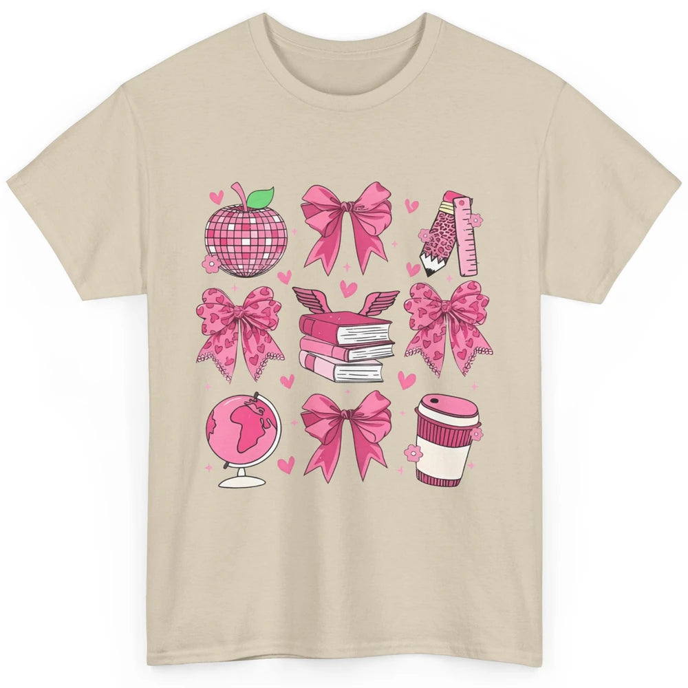 Cute Set Of Bows Coquette Coffee Apple Pink Valentine's Day Love Leopard Heart Back To School Latte Book Teacher Students Classic Unisex T-Shirt