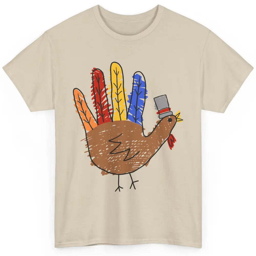 Thanksgiving Hand Turkey Funny Thanksgiving Teacher Thankful Classic Unisex T-Shirt